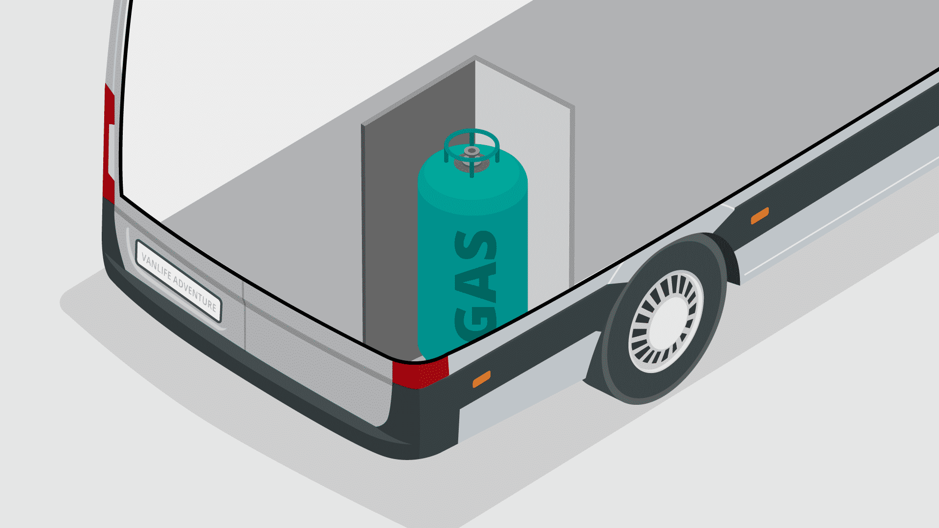 a non-refillable gas cylinder tank installed inside a campervan