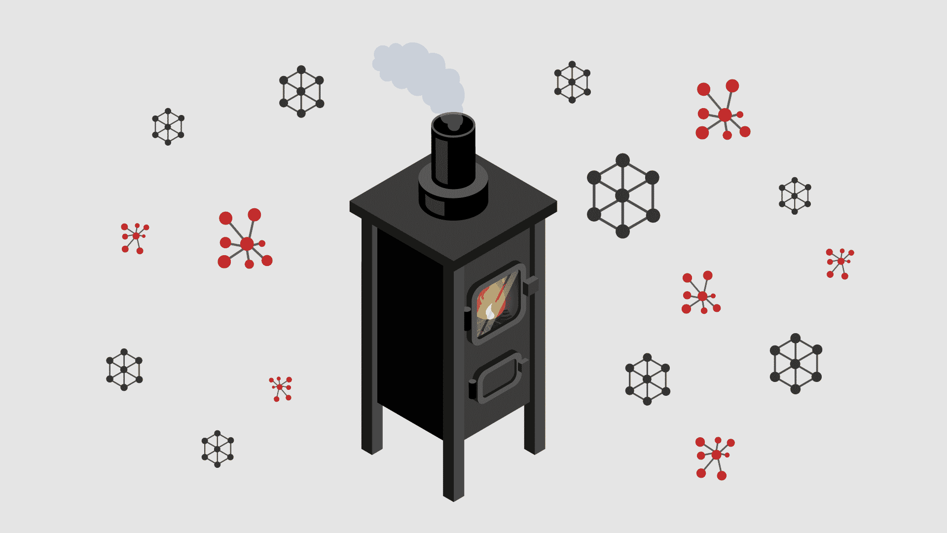 an illustration of a wood-burning stove emitting carbon monoxide