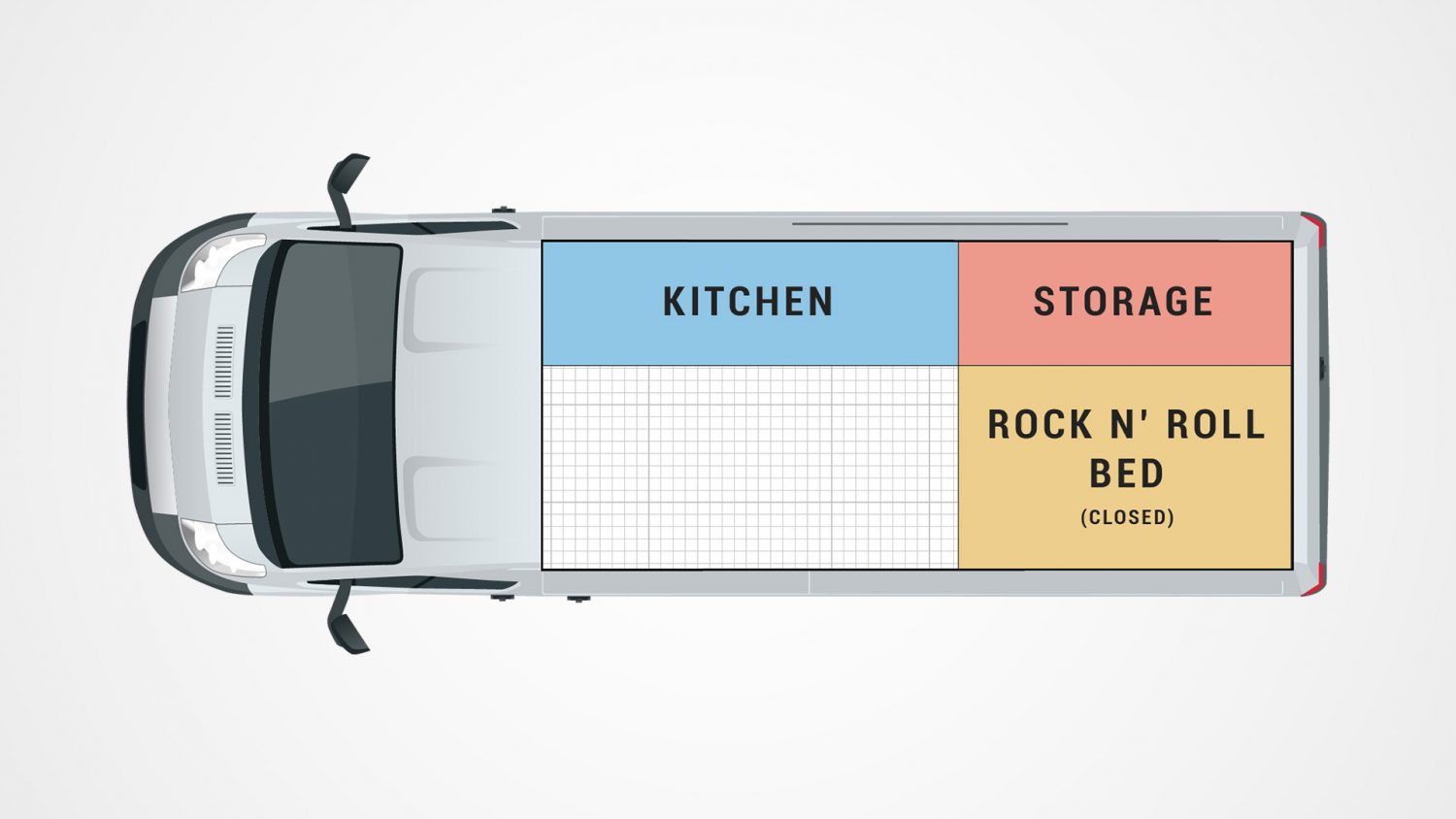 Campervan Conversion Floor Plan Rock and Roll Bed Closed