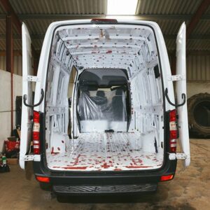 Inside view of a Mercedes Benz Sprinter ready for a campervan conversion. 